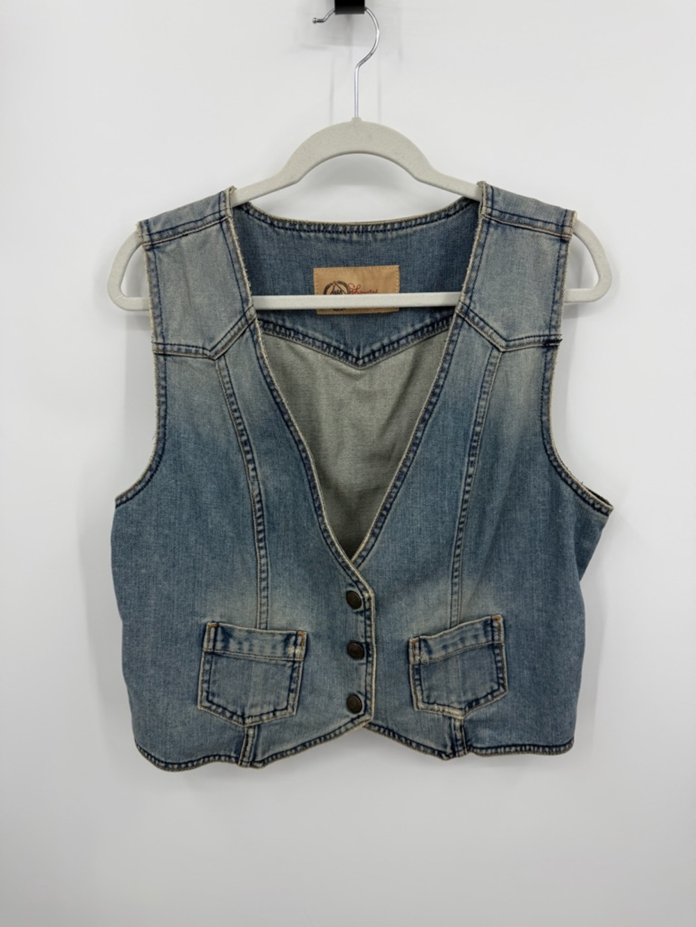 Gap Limited Edition Distressed Snap Cropped Denim Vest Sz XL Pockets western